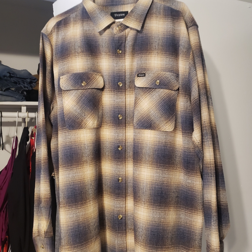 Brixton Navy and Beige Plaid Button Down Shirt